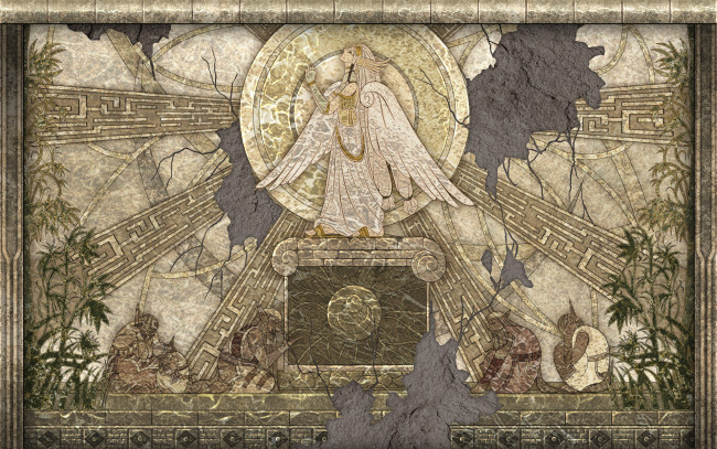 Обои картинки фото разное, рельефы,  статуи,  музейные экспонаты, ангел, солнце, постамент, фреска