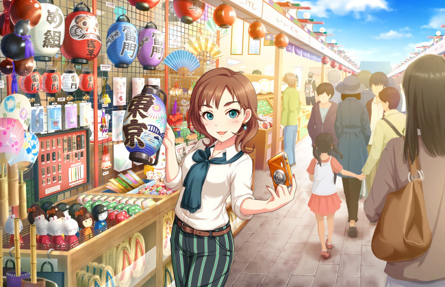 Обои картинки фото аниме, idolm@ster, взгляд, девушка, фон