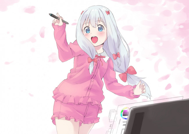 Обои картинки фото аниме, eromanga-sensei, девушка, взгляд, фон