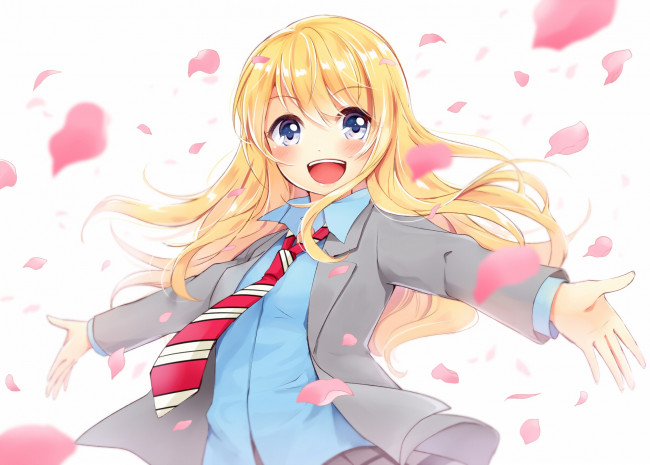 Обои картинки фото аниме, shigatsu wa kimi no uso, девушка, взгляд, фон