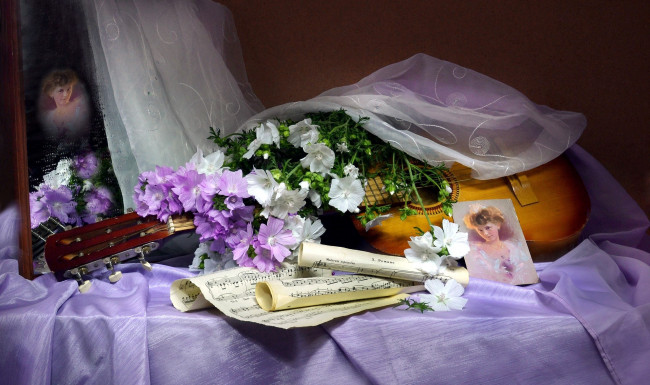 Обои картинки фото музыка, -музыкальные инструменты, ноты, гитара, фотография