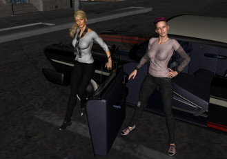 Картинка 3д+графика люди-авто мото+ people-+car+ +moto автомобиль фон взгляд девушки