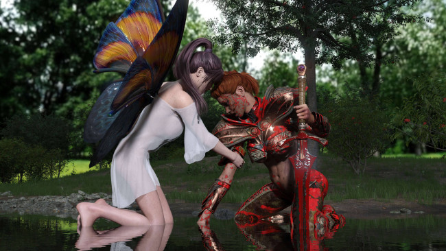 Обои картинки фото 3д графика, эльфы , elves, девушка, фон, взгляд