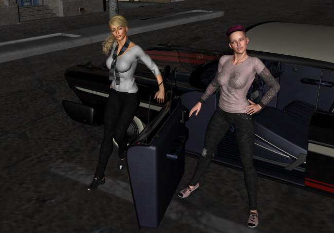 Обои картинки фото 3д графика, люди-авто, мото , people- car ,  moto, автомобиль, фон, взгляд, девушки