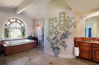 обоя интерьер, ванная и туалетная комнаты, ванна, зеркало