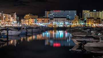 Картинка корабли порты+ +причалы пристань катера яхты ночь