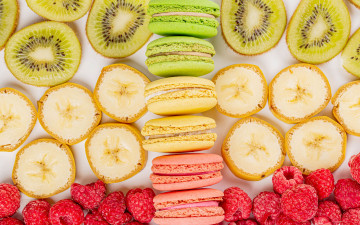 Картинка еда разное киви бананы малина макаруны