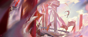 Картинка аниме город +улицы +интерьер +здания человек дворец флаги