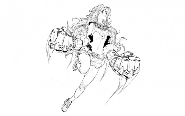 Обои картинки фото аниме, unknown,  другое , девушка, кулаки