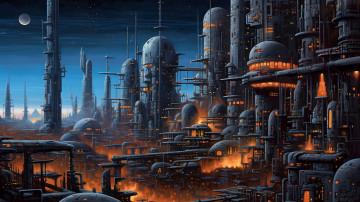 Картинка фэнтези иные+миры +иные+времена фантастический город будущего