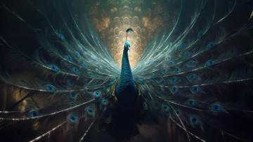 обоя рисованное, животные, павлин