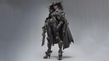 Картинка фэнтези девушки девушка в плаще и шляпе с оружием