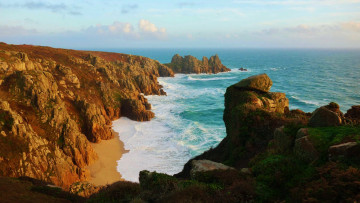 Картинка pedn+vounder+beach cornwall uk природа побережье pedn vounder beach