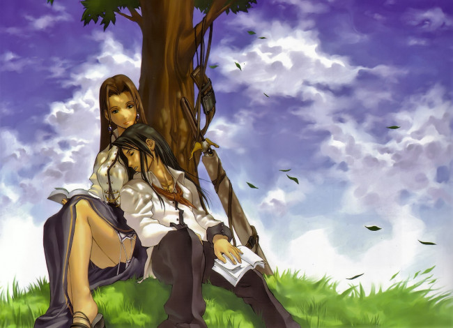 Обои картинки фото видео игры, final fantasy vii, пара, меч, дерево