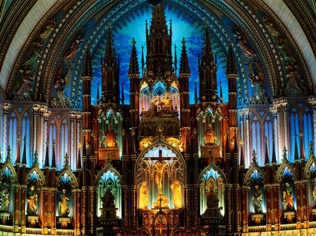 Обои картинки фото notre, dame, basilica, montreal, canada, интерьер, убранство, роспись, храма