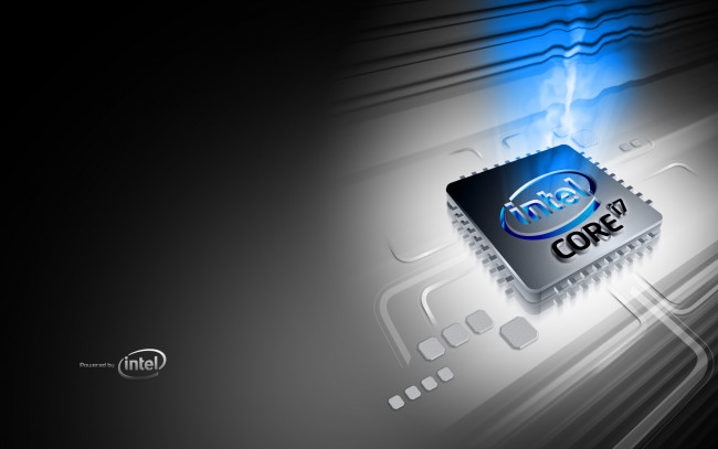 Обои картинки фото компьютеры, intel, серый, синий, эмблема