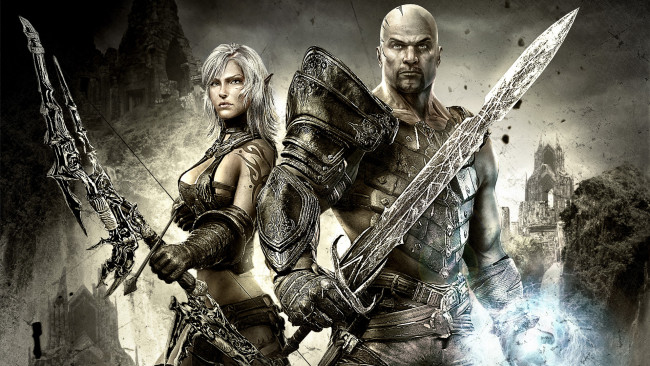 Обои картинки фото hunted, the, demon`s, forge, видео, игры, elara, воители, меч, лук, эльфийка, caddoc