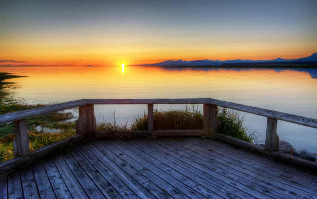 Обои картинки фото one, day, природа, восходы, закаты, простор, рассвет, река, терасса