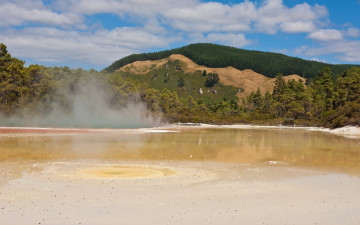 Картинка роторуа новая зеландия природа пейзажи долина гейзеры пейзаж