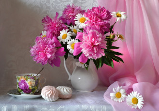 Картинка цветы букеты +композиции ромашки зефир пионы
