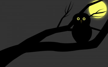 Картинка рисованные минимализм ветка луна ночь сова