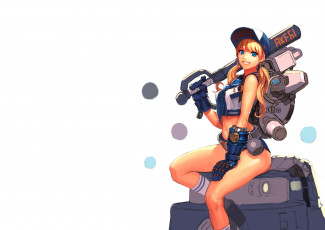 Картинка аниме оружие +техника +технологии улыбка сидит взгляд девушка эротика