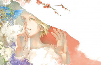 Картинка аниме животные +существа цветы овца полог жест тишины парень art re