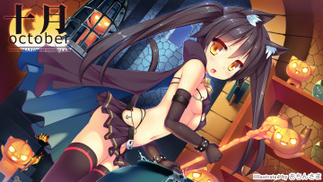 Картинка аниме магия +колдовство +halloween ведьма коты-тыквы девушка арт ochinsama