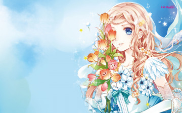 Картинка аниме unknown +другое цветы взгляд девушка фон