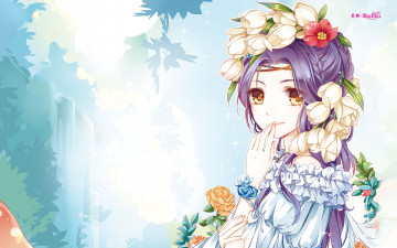 Картинка аниме unknown +другое фон девушка цветы взгляд
