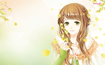 Картинка аниме unknown +другое ветки фон взгляд девушка