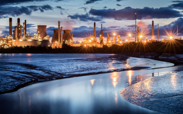 Картинка города -+огни+ночного+города река небо город ночь огни