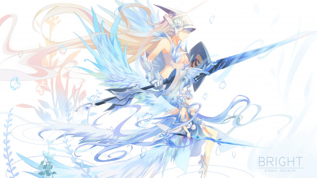 Обои картинки фото аниме, оружие,  техника,  технологии, воины, оружие, копья, девушки, арт, bzerox