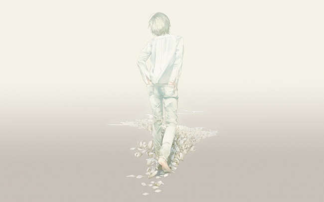 Обои картинки фото аниме, unknown,  другое, цветы, тропа, идет, парень, re, art