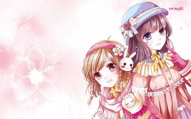 Обои картинки фото аниме, unknown,  другое, взгляд, девушки, фон