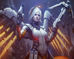 Картинка видео+игры overwatch art ангел девушка mercy blizzard angela ziegler доктор