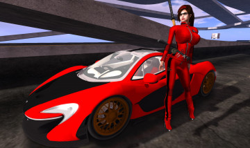 Картинка 3д+графика люди-авто мото+ people-+car+ +moto автомобиль фон взгляд девушка