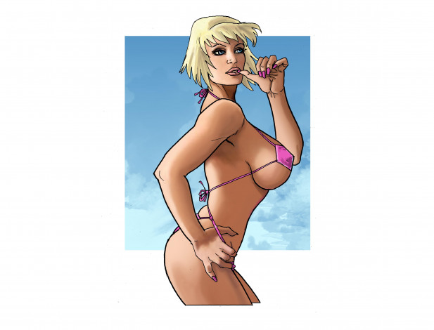 Обои картинки фото рисованное, люди, девушка, фон, купальник