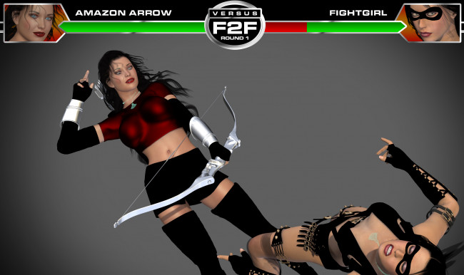 Обои картинки фото 3д графика, фантазия , fantasy, борьба, девушки, фон, взгляд