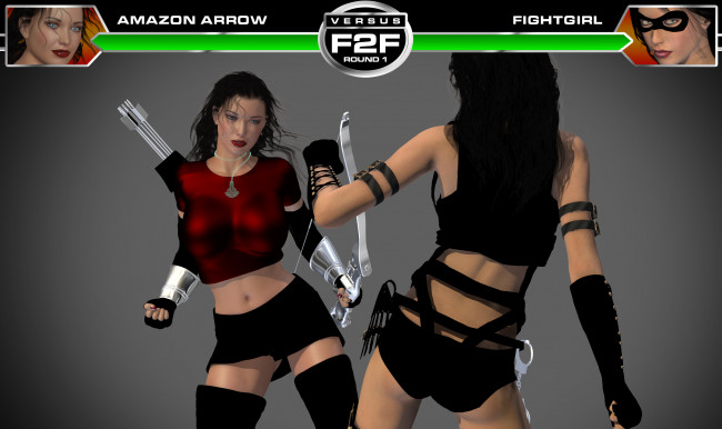 Обои картинки фото 3д графика, фантазия , fantasy, борьба, взгляд, фон, девушки