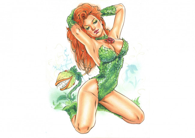 Обои картинки фото рисованное, комиксы, девушка, фон, волосы, рыжая