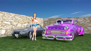 Картинка 3д+графика люди-авто мото+ people-+car+ +moto взгляд девушка фон