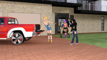 Картинка 3д+графика люди-авто мото+ people-+car+ +moto фон девушка взгляд