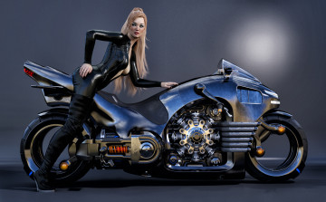 Картинка 3д+графика люди-авто мото+ people-+car+ +moto фон взгляд девушка