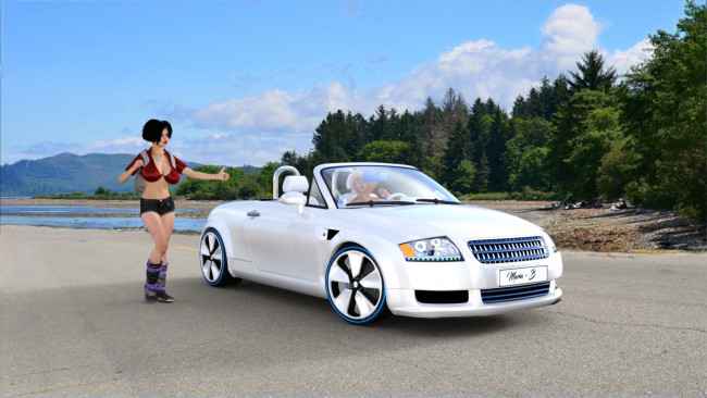 Обои картинки фото 3д графика, люди-авто, мото , people- car ,  moto, фон, взгляд, девушка