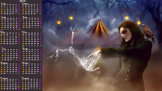 Обои картинки фото календари, фэнтези, шатер, птица, магия, девушка
