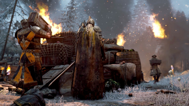 Обои картинки фото видео игры, for honor, огонь, ящики, рыцари, плащ