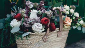 Картинка цветы букеты +композиции корзинка розы бутоны