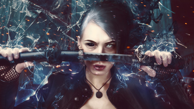 Обои картинки фото разное, компьютерный дизайн, девушка, фон, взгляд