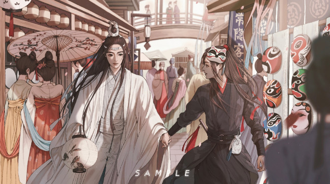 Обои картинки фото рисованное, кино,  мультфильмы, вэй, усянь, лань, ванцзы, люди, маски